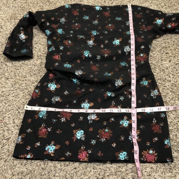 Lake Studio Sheath Dress Size 4 Black Glittery Floral Tie Waist Mini - Picture 6 of 11